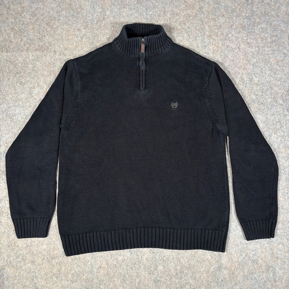 Chaps Quarter Zip Sweater Mens XL Black Cotton Knit Mock Neck Pullover Logo